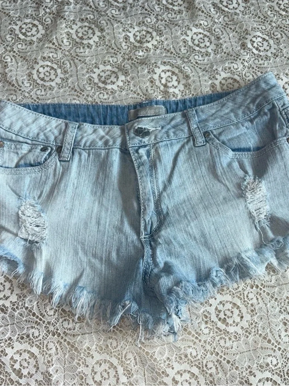 Almost Famous Light Blue Distressed Denim Cutoff Shorts